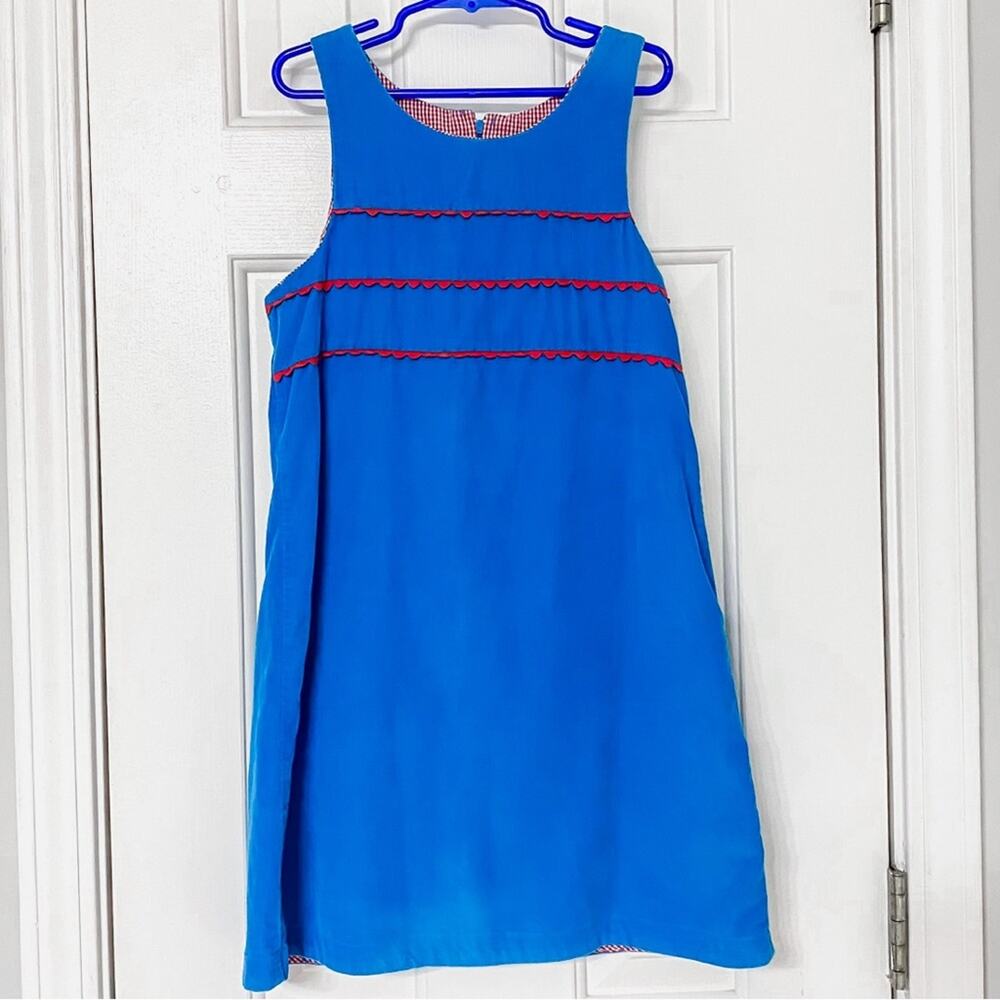 CHEZ AMI by Patsy Aiken Blue Corduroy + Red Gingham Scallop Dress